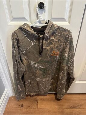 Realtree Camouflage Pullover Hoodie with Orange Logo Accent